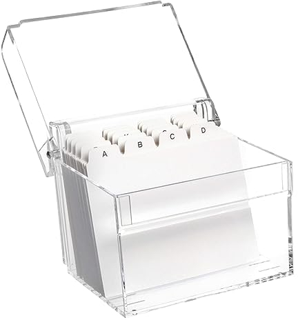 MAUL Karteikasten A7 aus Acryl | Kartenbox inkl. 100 Karteikarten und A-Z Register | Elegante Karteikartenbox zum Vokabeln lernen | Visitenkartenbox für Schreibtisch | Transparent