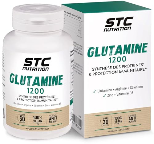 STC Nutrition Glutamine 1200 immunité & réparation musculaire 90 gélules | Contre la fatigue, zinc, vitamine B6, sélénium, arginine, synthèse de protéines