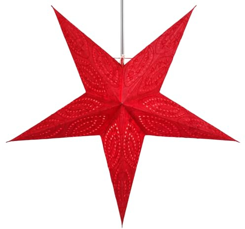 Faltbarer Advents Papierstern, 60 cm, hochwertig, Mercury rot | Handgefertigter Papierstern mit Silberbronze, stimmungsvolle Deko, TÜV geprüft, einfache Montage.