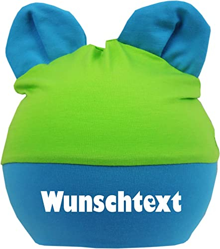 Kleiner Fratz Baby Ohren Mütze Multicolor (Farbe Lime-royal) (Gr. 1 (0-74) mit Ihrem Wunschtext