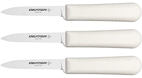 Dexter-Russell 3-Pack S104SC Paring Knives | 3¼ Scalloped Stainless Steel Blades | Textured Slip-Resistant Polypropylene Handles | NSF Certified | Made in USA