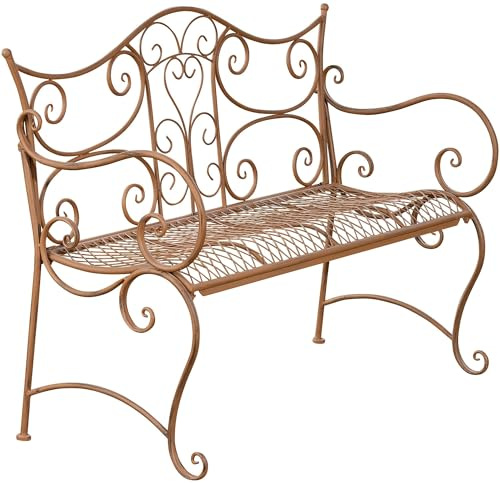 CLP Banc De Jardin Tara I Banquette De Jardin en Fer Forgé Style Rustique I Banc D'Extérieur Terrasse Balcon Place Assise pour 2 A 3 Personnes, Couleur:Marron Antique