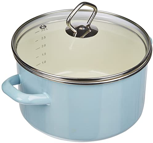 Krüger Emaille Kochtopf Sylt Ø 20 cm (3,0 L) | Mit Glasdeckel & Literskala | PFAS-frei | Induktionsgeeignet | Backofenfest | Spülmaschinengeeignet | Schnitt- & kratzfeste Emaille