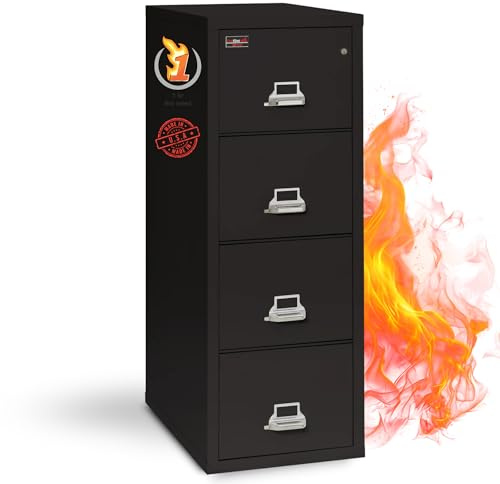 Fireking Fireproof 2 Hour Rated Vertical File Cabinet (4 Letter Sized Drawers, Impact Resistant, Water Resistant), 56.19 H x 19 W x 31.19 D, Black