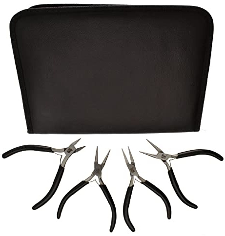 The Beadsmith Slim Line Zangen-Set, extra feine Spitzen, 11,4 cm, 4-teilig: runde Nase, Kettennase, flache Nase und halbbündiger Seitenschneider, Kunstleder-Tragetasche im Lieferumfang enthalten