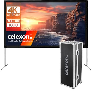 celexon Écran de Projection sur Cadre Pliable Mobile Expert 110 | 244x137 cm 16:9 | Écran sur Pied pour intérieur & Plein air | pour vidéoprojecteurs 4K Full HD | Valise à roulettes Incluse