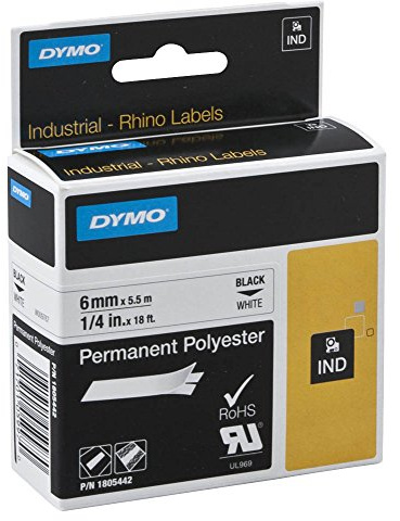 DYMO Beschriftungsband RHINO 1805442 / 6 mm / Druck schwarz / Band weiß / für DYMO Rhino 4200/5200/6000, ILP, RhinoPro 5000