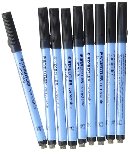 Staedtler 305 M-9 Lumocolor correctable Folienstift M-Spitze, circa 1.0 mm, 10 Stück im Kartonetui, schwarz, 305 M-9 VE