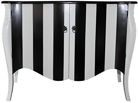 Casa Padrino Barock Kommode Schwarz/Weiß Streifen 120cm Mod - Antik Stil Möbel