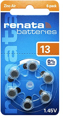 Renata Hearing Aid PR48 Button Cell ZA 13 Zinc Air 305 mAh 1.4 V Pack of 6