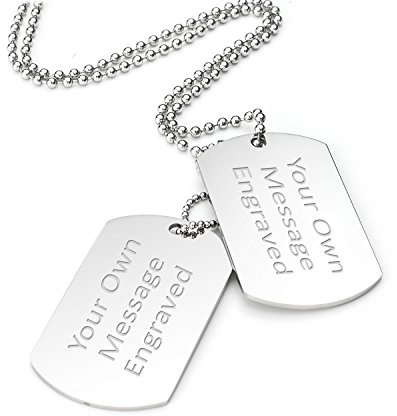 Personalised Double Dog Tag Pendant Necklace – Engraved with Your Text