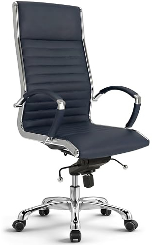 VERSEE Chefsessel Montreal aus Echtleder, Dunkelblau, Sitzhöhe 46–54 cm | Ergonomischer Bürostuhl mit Wippmechanik und Lendenstütze, für Büro und Homeoffice, bis 150 kg belastbar