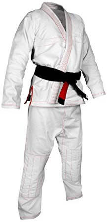 ROX Fit BJJ Gi Trajes con Blanco sin cinturón para Competencia Gi - Traje de Jiu-Jitsu brasileño, Color Blanco con Costuras Rojas, tamaño A2 White Suit with Red Stitching