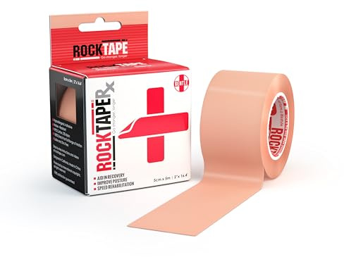 RockTape RX Rxbeige RockTapeRx Kinesiologitejp, mjukt lim och känslig hud, perfekt för rehabilitering och hållningsträning, 5 cm x 5 m, oskuren rulle, beige, uncut rulle 5 cm bred, 5 cm x 5 m