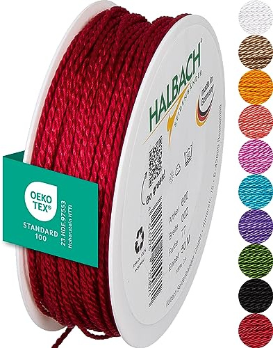 Halbach Seidenbänder Cordón (Rojo), Ancho 2 mm, Longitud 50 m, Fabricado en Alemania y Certificado Oeko-Tex, cordón Satinado Brillante de Acetato