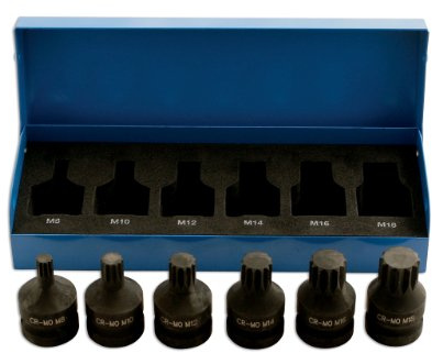 Laser 4939 Impact Spline Socket Bit Set 1/2D 6pc