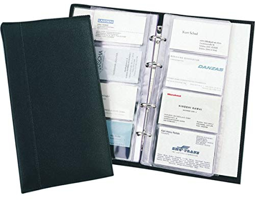 Alassio Visitenkarten Ringbuch aus feinem Leder, mit Register A-Z und Klarsichteinlagen für 120 Karten Visitenkartenhülle, 25 cm, Schwarz