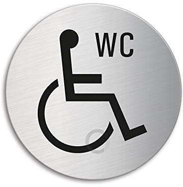 Schild WC Behinderte Behindertentoilette Türschild aus Edelstahl Ø 75 mm selbstklebend Nr.8477