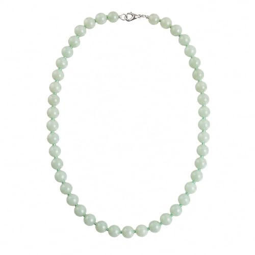 Budawi® Serpentin Kette | 8 mm Perlen | China Jade Naturstein | 45 cm Länge | Handgeknotet | Edelstahl-Karabiner | Organzasäckchen