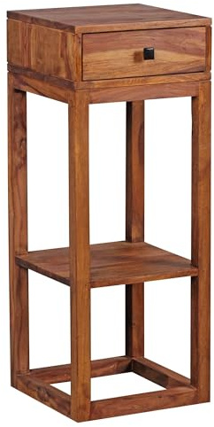 WOHNLING Table d'appoint Mumbai Table d'appoint en Bois Massif de sheesham Table téléphonique avec tiroir 35 x 35 x 90 cm