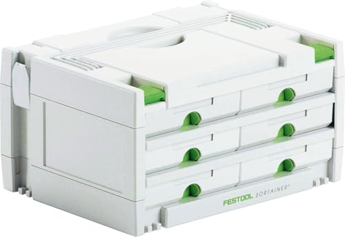 Festool Sortainer SYS 3-SORT/6 – Systainer mit 6 Schubladen | Inkl. Trennstege, Etikettenhalter & Beschriftungsstreifen – Format SYS 3, stapelbar