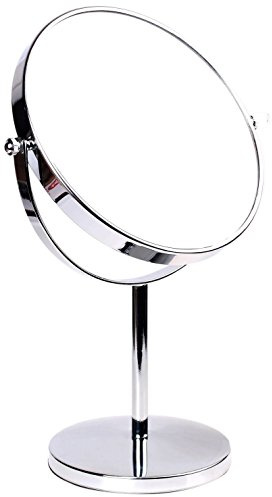 HIMRY® Doppia Faccia Specchi da Trucco, Ingranditori 5X Con Piedistallo ø 20 cm, 8 Specchio da Tavolo, Specchio Bagno per Rasatura, Cosmetico Radersi Specchio, Argento, cromato, KXD3108N-5x