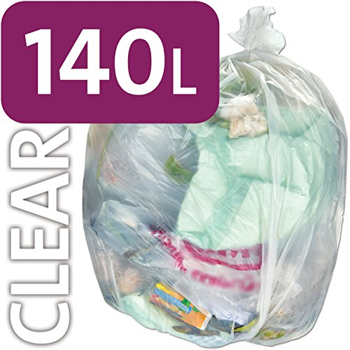 Sac Poubelle à Roulette Robuste Transparent en Polythène 140 L Alina / Sac à Ordure à Roulettes / 140 litre Effacer Plastique Garbage Sac, Plastique, 25 sacs