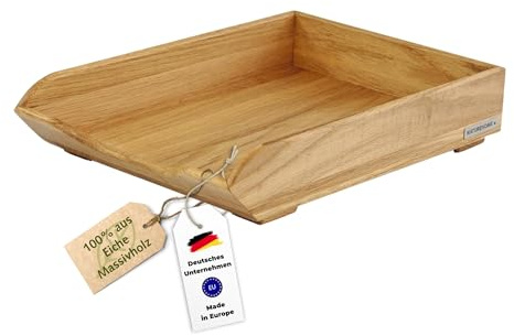 NATUREHOME Schreibtischablage Eiche 24x35x8cm (Din A4) stapelbare, nachhaltige Ablage aus massivem Hartholz für Büro & Home Office, stilvolle, hochwertig verarbeitet, langlebig & umweltfreundlich
