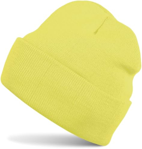styleBREAKER Gorro Beanie Unisex Liso, Gorro de Punto Fino de Invierno con Vuelta Ancha, Beanie elástico Mujer y Hombre, Amarillo