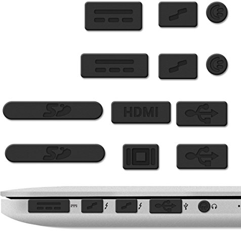 kwmobile 12x Tapón Anti-Polvo Compatible con Apple MacBook Pro 13 15 Retina/Air 11 13(a Partir de Mediados de 2011 - Mediados de 2016) - Tapas Protectoras Anti-Suciedad para Ranuras de Ordenador