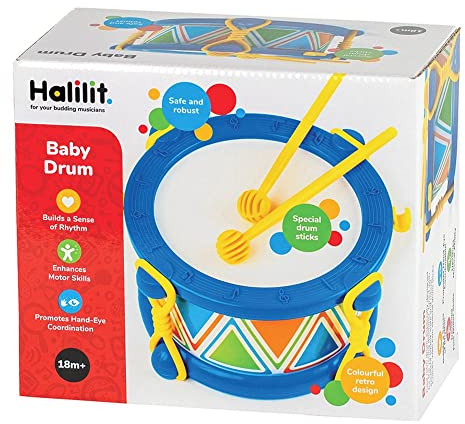 Halilit Children's 14cm Drum. Light & Robust Kids Toy Musical Instrument. Promotes Hand-Eye Coordination & Motor Skills. 18 months+ (Colours Vary) (Halilit Baby Drum)