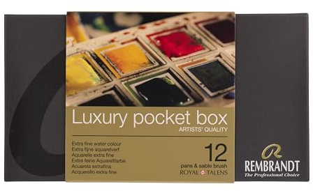 Rembrandt Professional Watercolour Paint Set in Luxury Plastic Pocket Box | 12 Pans + Brush