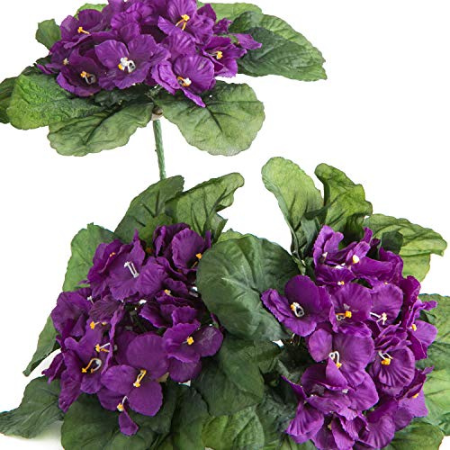 Factory Direct Craft Purple African Violet Artificial Silk Flower Bushes | 3 Individual Silk Bushes