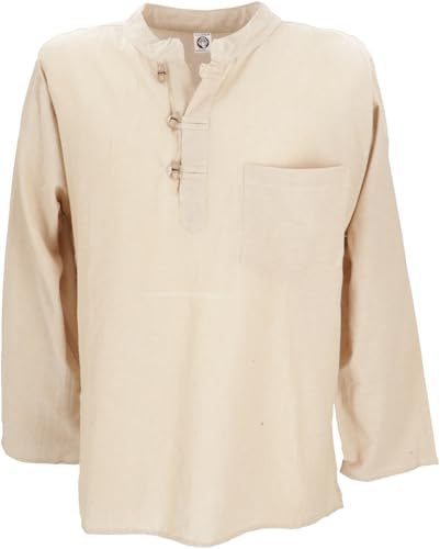 GURU SHOP Nepal fiskarskjorta, Goa hippie-skjorta, yogaskjorta, fritidsskjorta, män, Beige, S