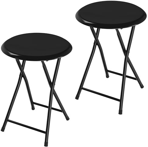 Lavish Home Folding Bar Stool - Set of 2 Heavy-Duty 18-Inch Stool - 225lb Capacity and Padded Seats for Dorm, Recreation or Game Room (Black)