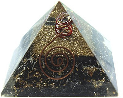 Aatm ädelsten exklusiv svart turmalin orgonpyramid för EMF skydd chakra healing meditation med kristall och koppar (3 och 3 tum)