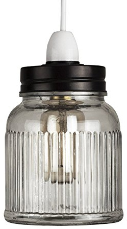 MiniSun | Retro Style Clear Glass Ribbed Pattern Design Jar Ceiling Light Shade | Pendant Lights, Home Décor & Improvement Essential | 15.5cm Shade Width