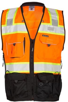 ML Kishigo Men's Class 2 High Visibility Premium Black Series Surveyors Vest - Orange/Black, 2XL, Model Number S5000