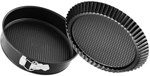 Zenker Set con tortiera e stampo per crostate da 26, teglia per torte con cerniera, stampo furbo da forno, acciaio al carbonio antiaderente, 26 cm di diametro