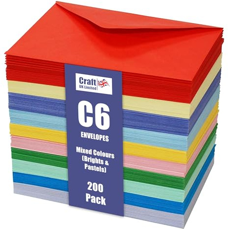 Craft 2282 - 200 C6 Envelopes In Assorted Colours