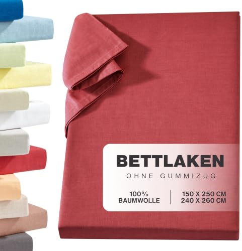 Carpe Sonno Linon Überwurf ohne Gummizug 150x250 cm – Rot Baumwolle | Blickdichtes Haustuch & Betttuch | vielseitig als Tischtuch oder Sofa- & Sessel-Überwurf | Laken aus 100 % Baumwolle