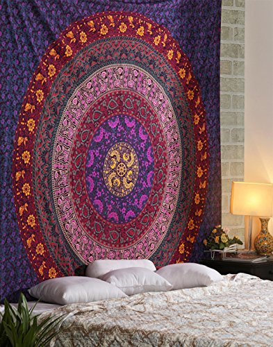 RAJRANG Arazzo psichedelico - Rosa e blu - 229x274 cm - Arazzi Mandala grandi sospesi a parete - Lenzuolo copriletto King Size Art Décor Tapestry