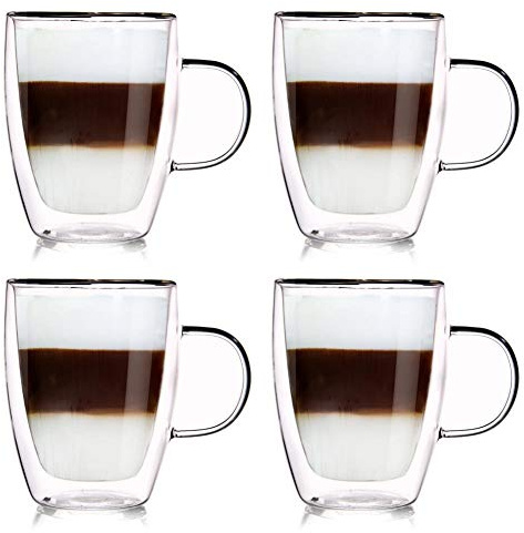 orion group Thermogläser 4 Stück Kaffeegläser Doppelwandig Teeglas 300 ml | Kaffeeglas Doppelwandiges Doppelwandige Gläser Thermoglas für Kaffee Latte Cappuccino Tee