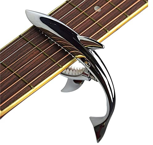MINGZE Gitarre Kapodaster, Shark Capo Zinklegierung für Akustikgitarre E-Gitarre Westerngitarre Ukulele 4, 6, 12 Saiten, Festhalten, Weiche Auflage, Haifisch-Design (schwarz)