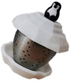 BESTonZON Teesieb Edelstahl Teeei mit Mini Pinguin Figur Deckel Schwimmend Lose Blatt Tee Filter für Tasse Becher Teezubehör Zuhause Büro Teeliebhaber
