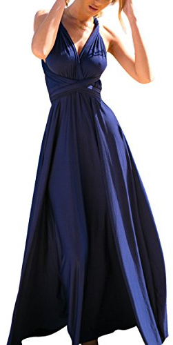 Abendkleid Lang Damen Elegant Rückenfreies Multiway Bandage Wickelkleid Festlich Hochzeitskleid Brautkleid Brautjungfernkleider Cocktailkleid Weihnachten Silvester Partykleid Ballkleid Navy Blau XL
