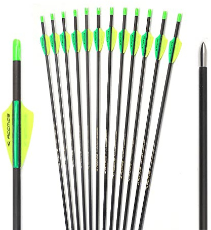 ACCMOS 900-Spine Flèche 30-Pouces Flèche Flèches Carbone Flèche Cible Flèche de Chasse Arc à Poulies Arc Recurve Adulte Jeunesse Tir à l’Arc Entraînement 12pcs Style2