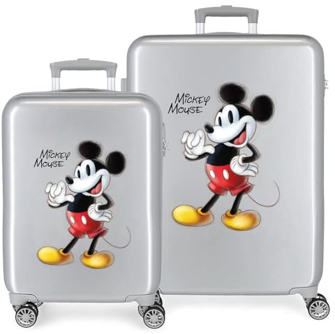 Set valigie Disney 100 Mickey Joyful Grigio 55/70 cm ABS rigido Lucchetto TSA integrato 119L 6 kg 4 doppie ruote bagaglio a mano