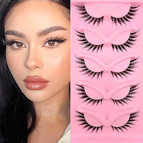 GF801 Lot de 5 paires de faux cils artificiels en 3D, œil de chat, 17 mm, aspect naturel, réutilisables