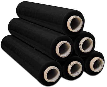LEDSone Paletten-Stretchfolie, extra lange Rolle, Standardkern, dicke Schrumpffolie, Frischhaltefolie, Kunststofffolie, Verpackung (50 cm breit x 200 m lang, Schwarz, 6 Stück)